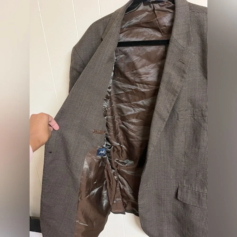 Joseph & Feiss Gold 100% Wool Houndstooth Blazer Suit Jacket 52R 52